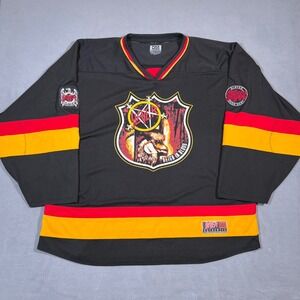 Slayer Reign in Blood Hockey Jersey 2XL Black Red Yellow 81 Puck Hcky Metal Band